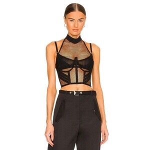 Dion Lee Net Lace Layered Top Size 10 Black Rave Club Wear Fishnet Strappy Crop